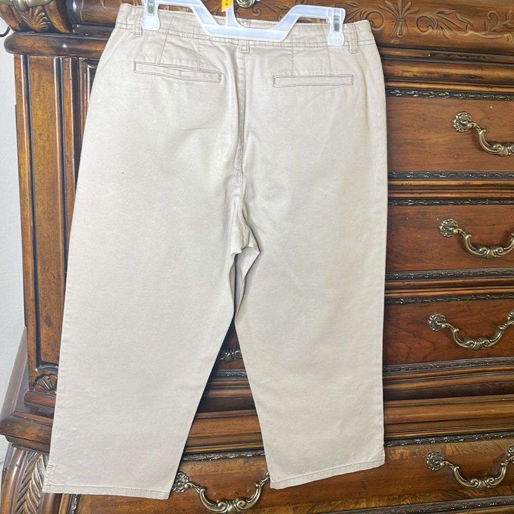 Khaki GLORIA VANDERBILT Capri Pants with Floral Embroidery, size 10 - Picture 4 of 4